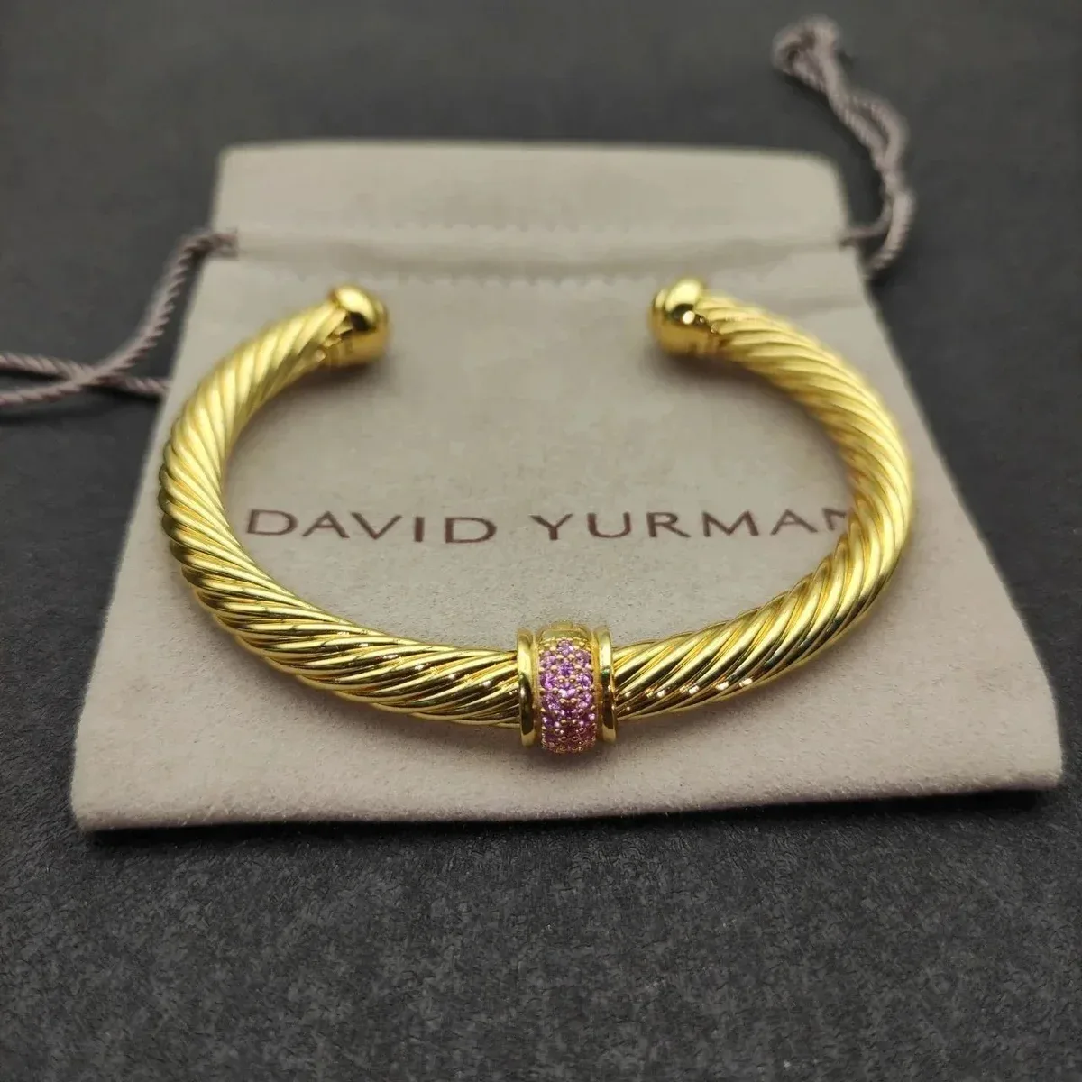 David Yurman David Yurman Cable Bracelet Gold Pink Bead Jewelry Gold - 1
