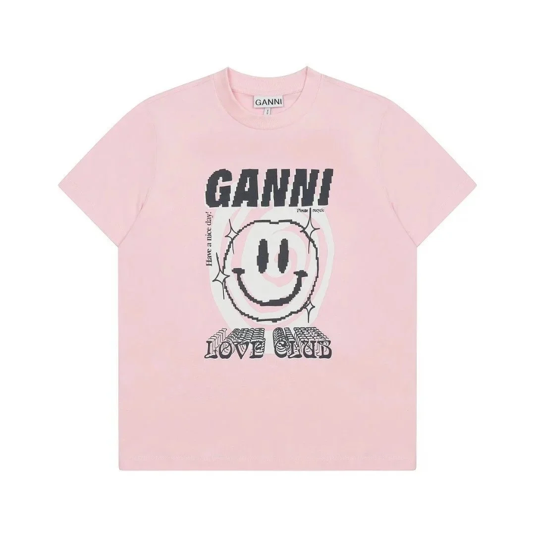 Ganni Ganni Pink Smiley Love Club T-Shirt Pink - 1