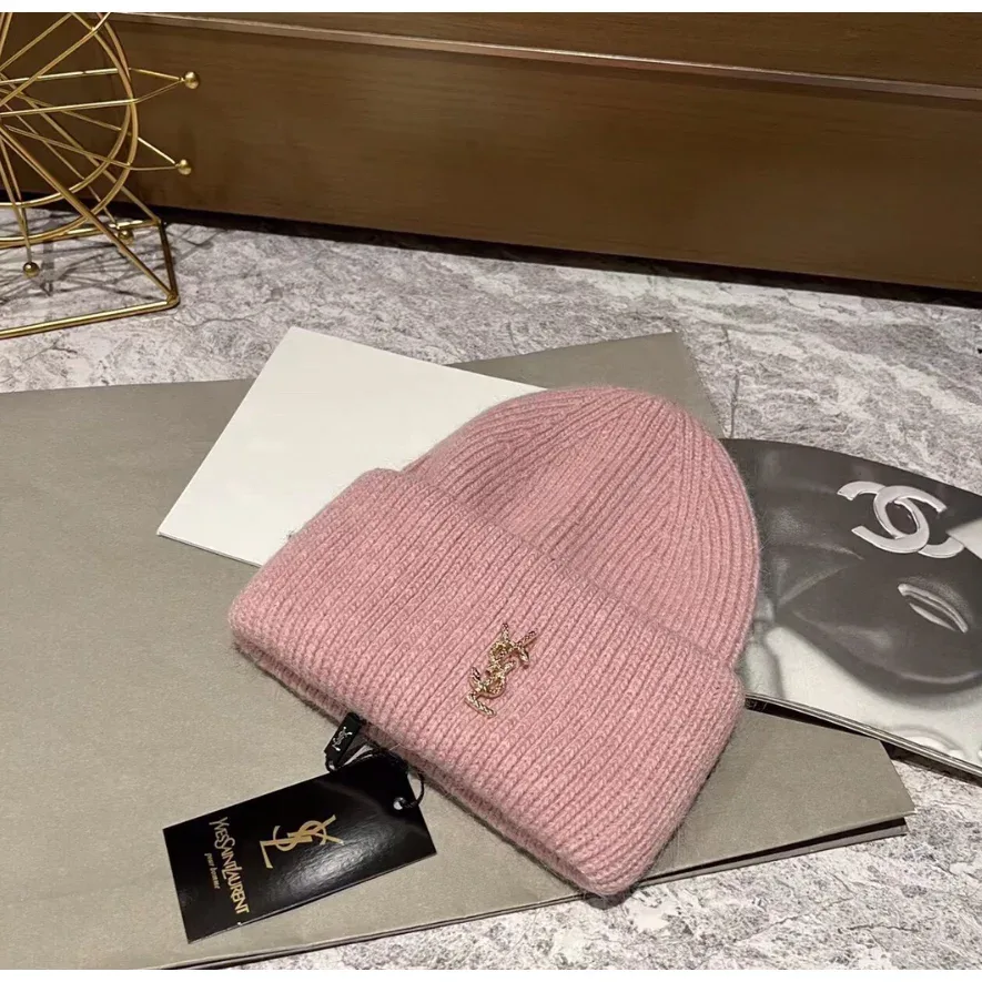 Saint Laurent Saint Laurent Pink YSL Logo Beanie Pink - 1