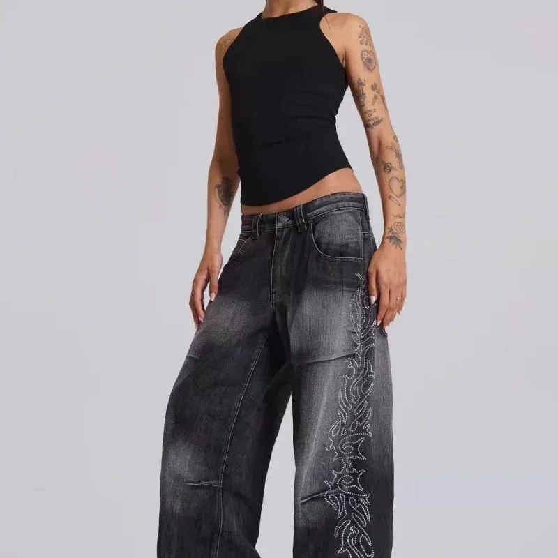Other Black Wide Leg Jeans with Embroidery Black - 1