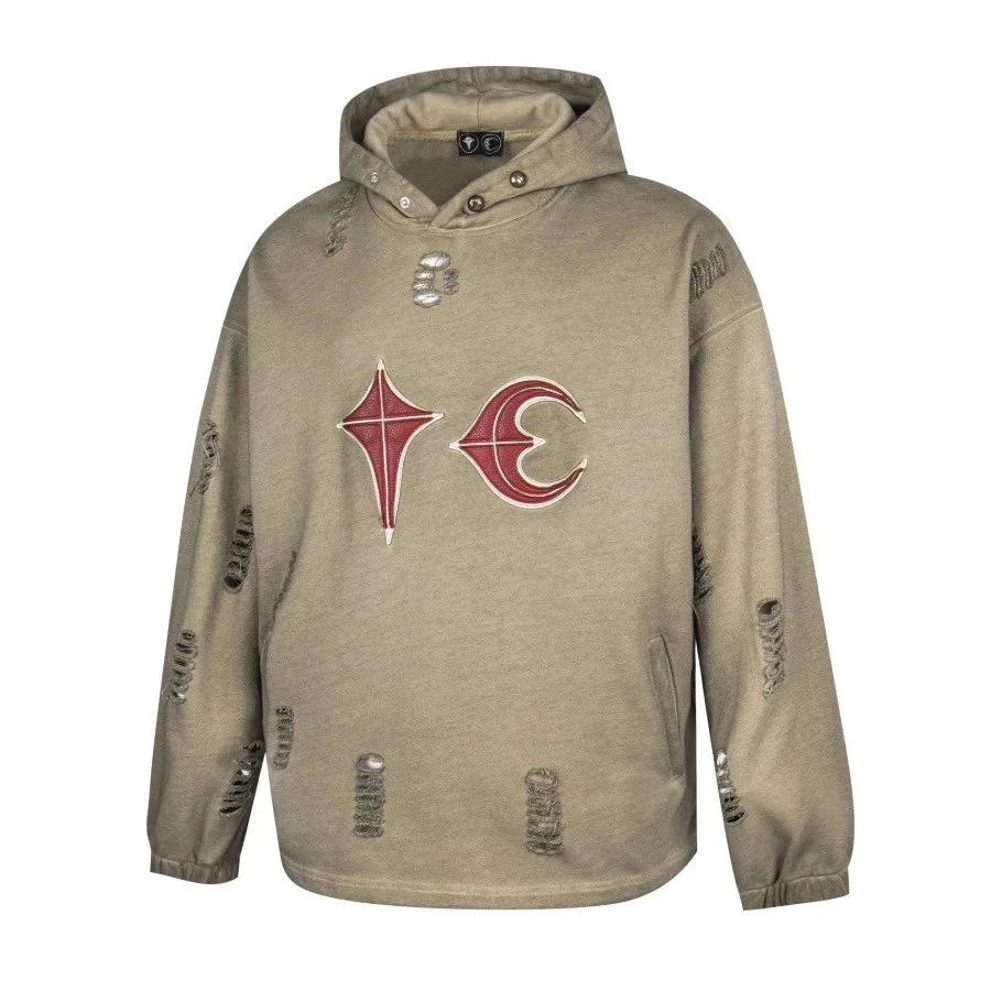 Other Distressed Hoodie with Embroidered Logo in Beige Beige - 1