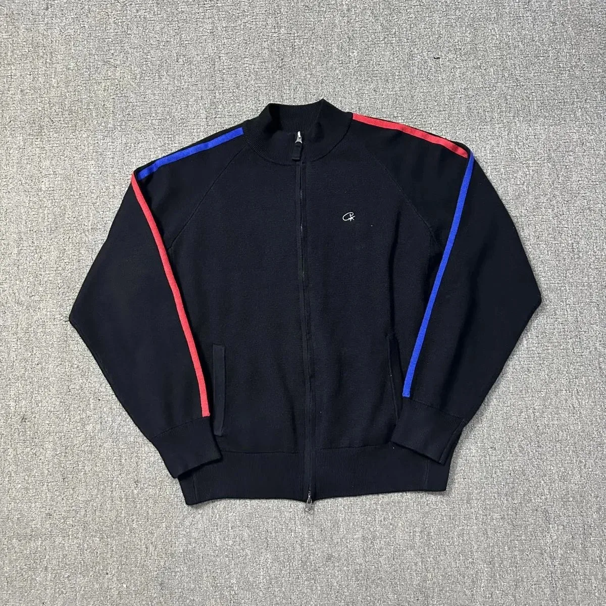 Chrome Hearts Chrome Hearts Black with Red and Blue Stripes Zip-Up Jacket Black
