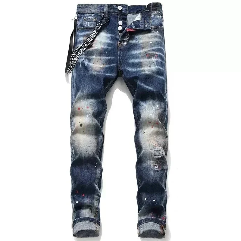Diesel Diesel Indigo Distressed Paint Splatter Jeans Blue