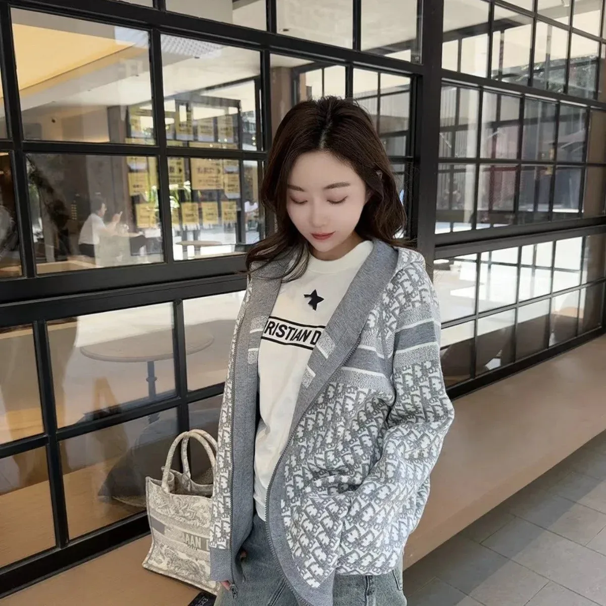 Dior Dior Oblique Oversized Knit Cardigan Grey Grey