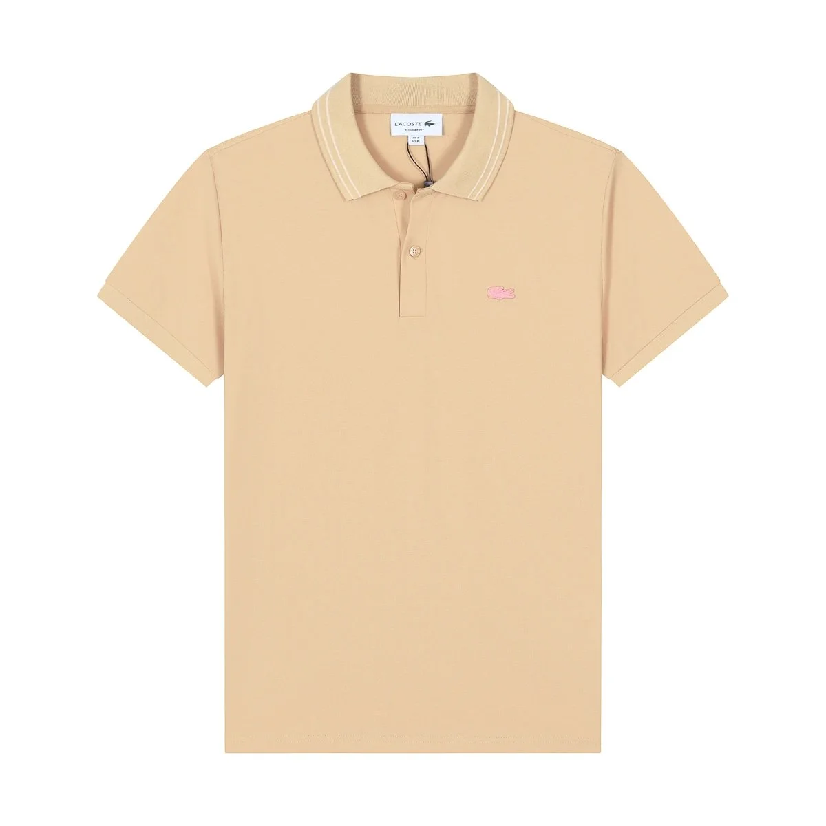 Lacoste Lacoste Polo Shirt Beige Pink Crocodile Casual Top Beige - 1