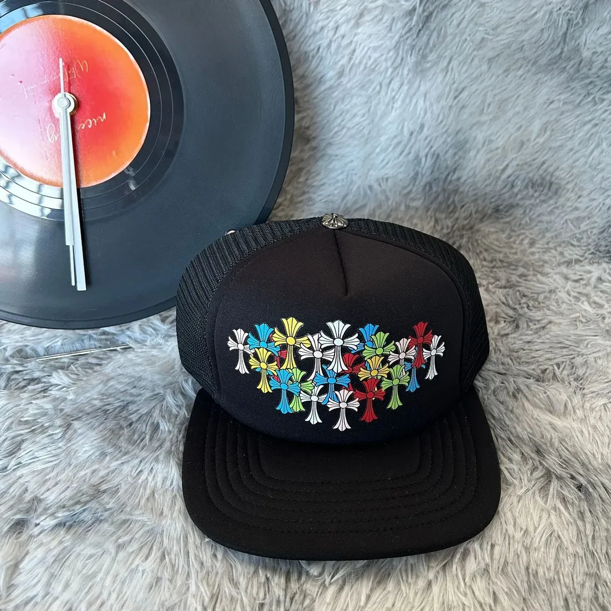 Chrome Hearts Chrome Hearts CH Cross Multicolor Crosses on Black Trucker Cap Black