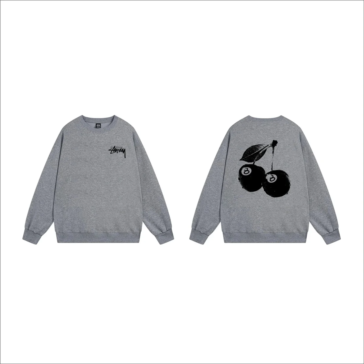 Stussy Stussy Stüssy Cherry Print Crewneck Sweatshirt Grey Grey - 1