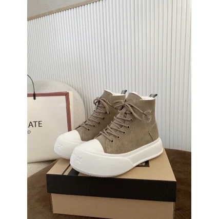 Other Unisex Beige Suede High-Top Sneakers with White Sole Beige - 1