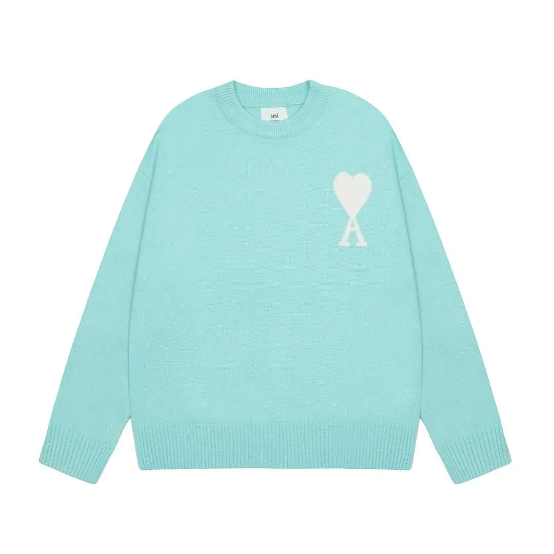 Ami Paris AMI Ami-18-10 Turquoise Knit Sweater Blue - 1