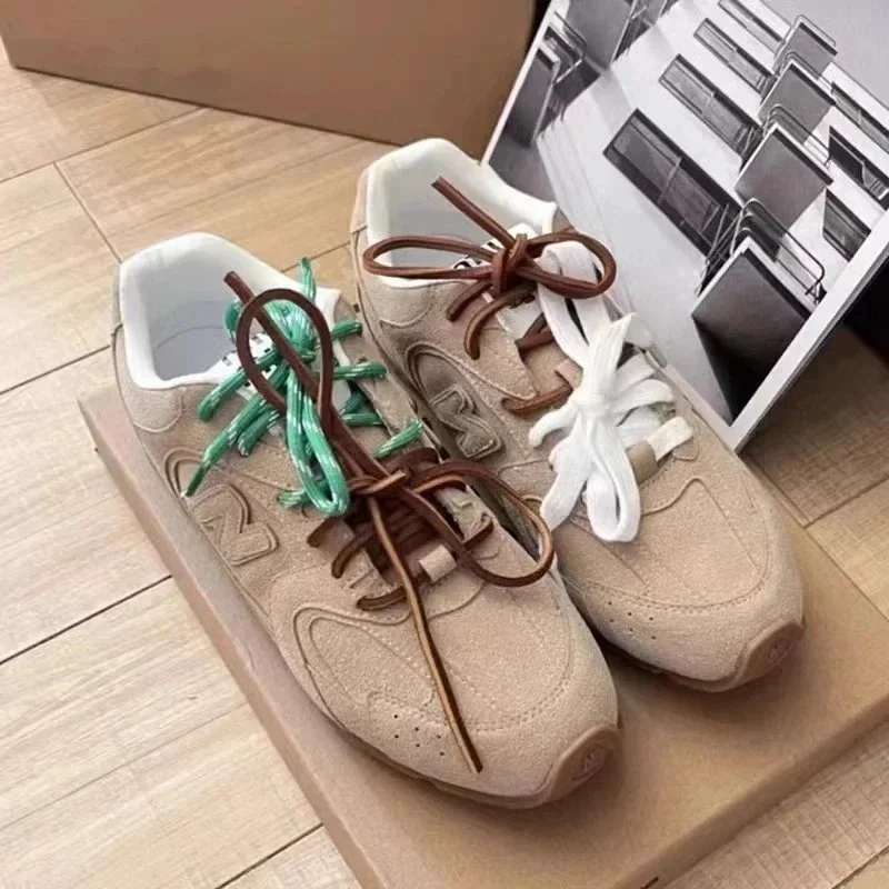 Other Beige Suede Sneakers with Green and White Laces Beige - 1