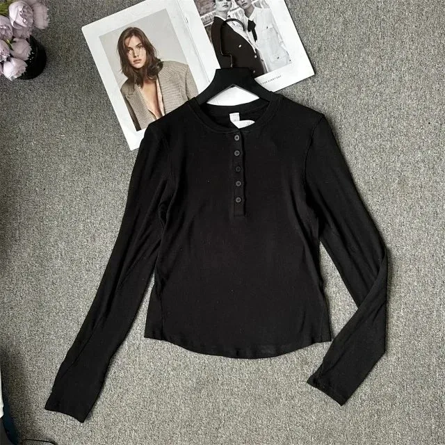 Other Black Henley Long Sleeve Top Black - 1