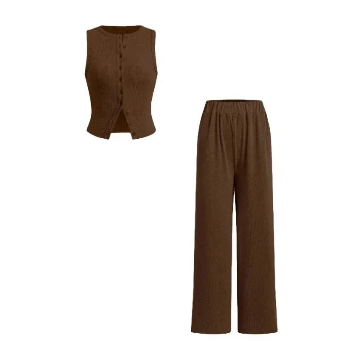Other Solid Brown Knit Set Casual Co-ord Set Brown - 1