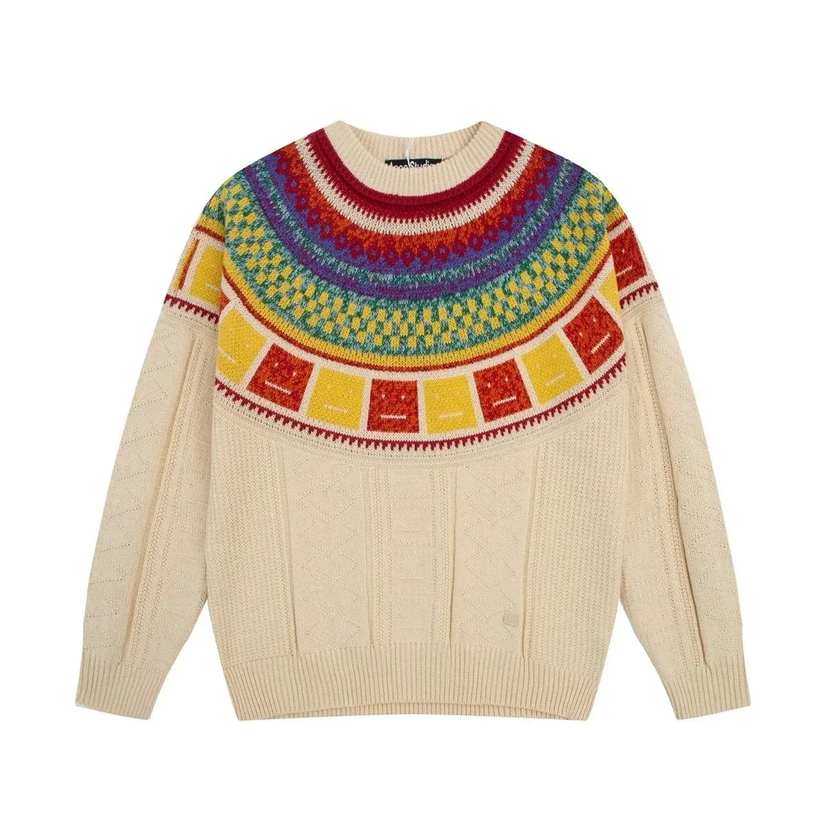 Needles Needles Fair Isle Knit Sweater Apricot Beige - 1