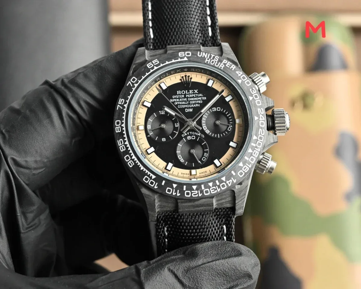 Rolex Rolex Daytona Carbon Fiber Beige Dial Black Strap Watch Black - 1