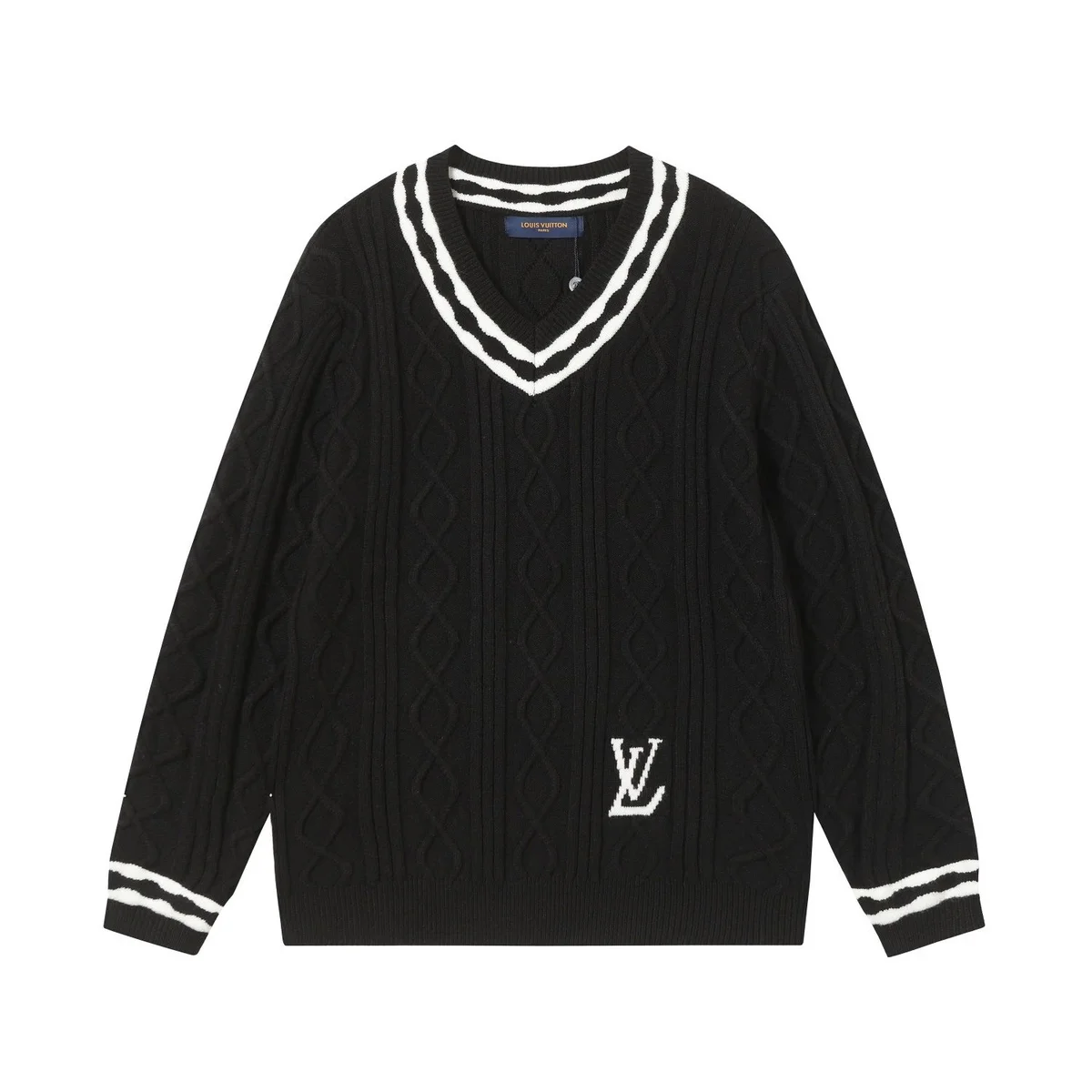 Louis Vuitton Louis Vuitton Classic Logo Black & White Cable Knit Sweater Black
