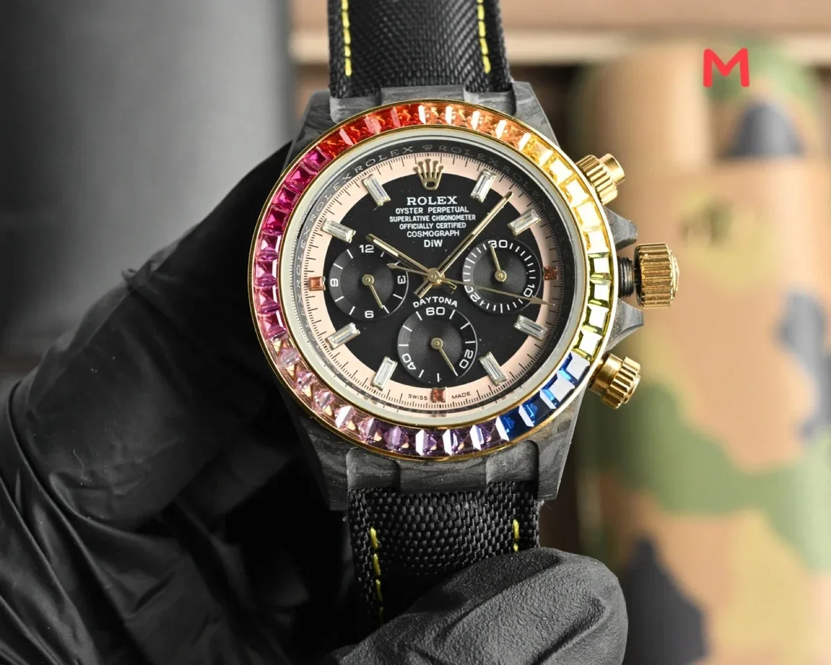 Rolex Rolex Daytona Oyster Perpetual Cosmograph Rainbow Bezel Black Dial Watch Black - 1
