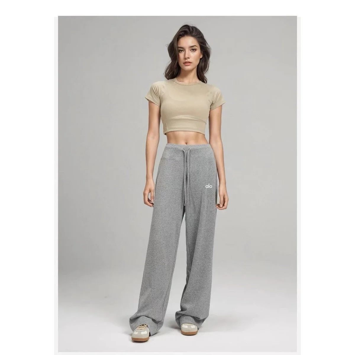 Alo Yoga Alo Grey Wide-Leg Knit Pants Grey - 1