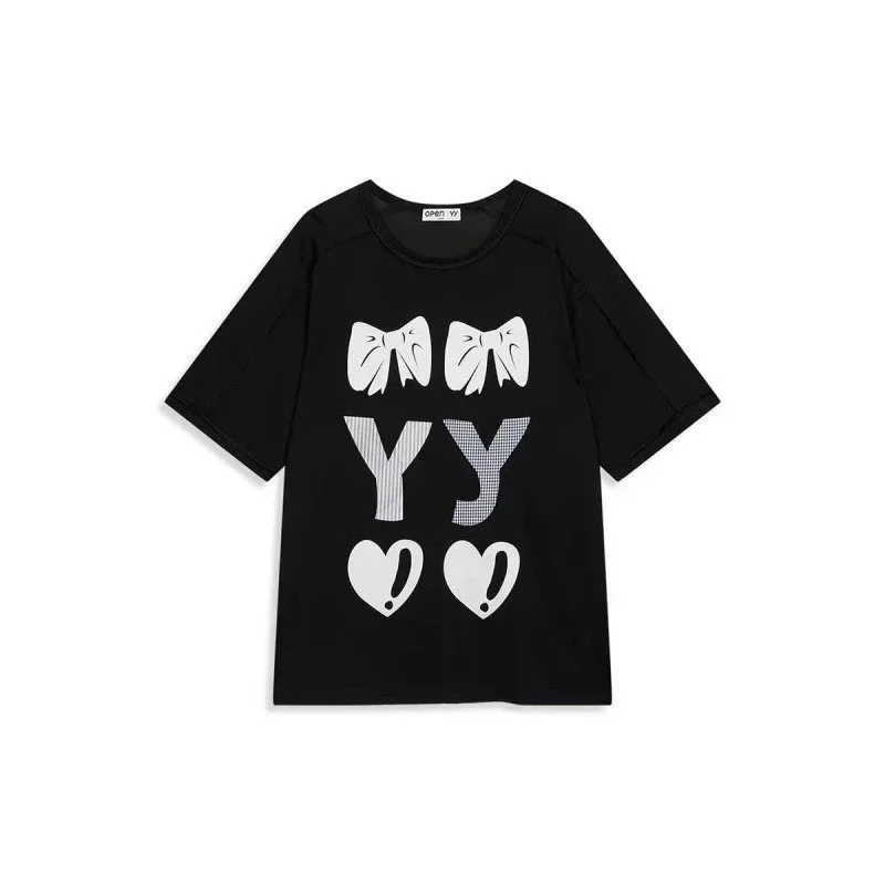 Other Black 'YY' Bowtie & Heart Print T-Shirt Black - 1