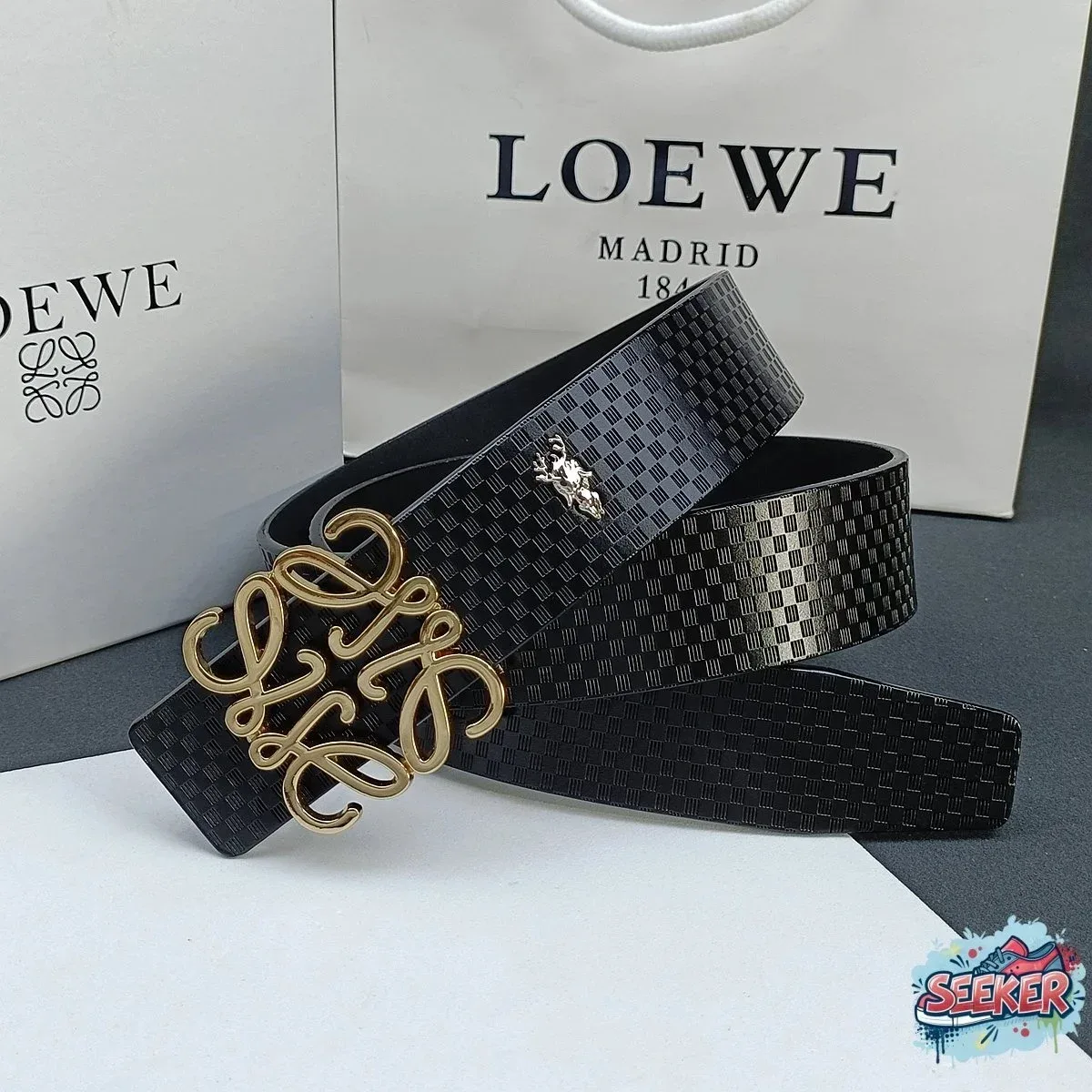 Loewe Loewe Anagram Black Leather Belt Black - 1