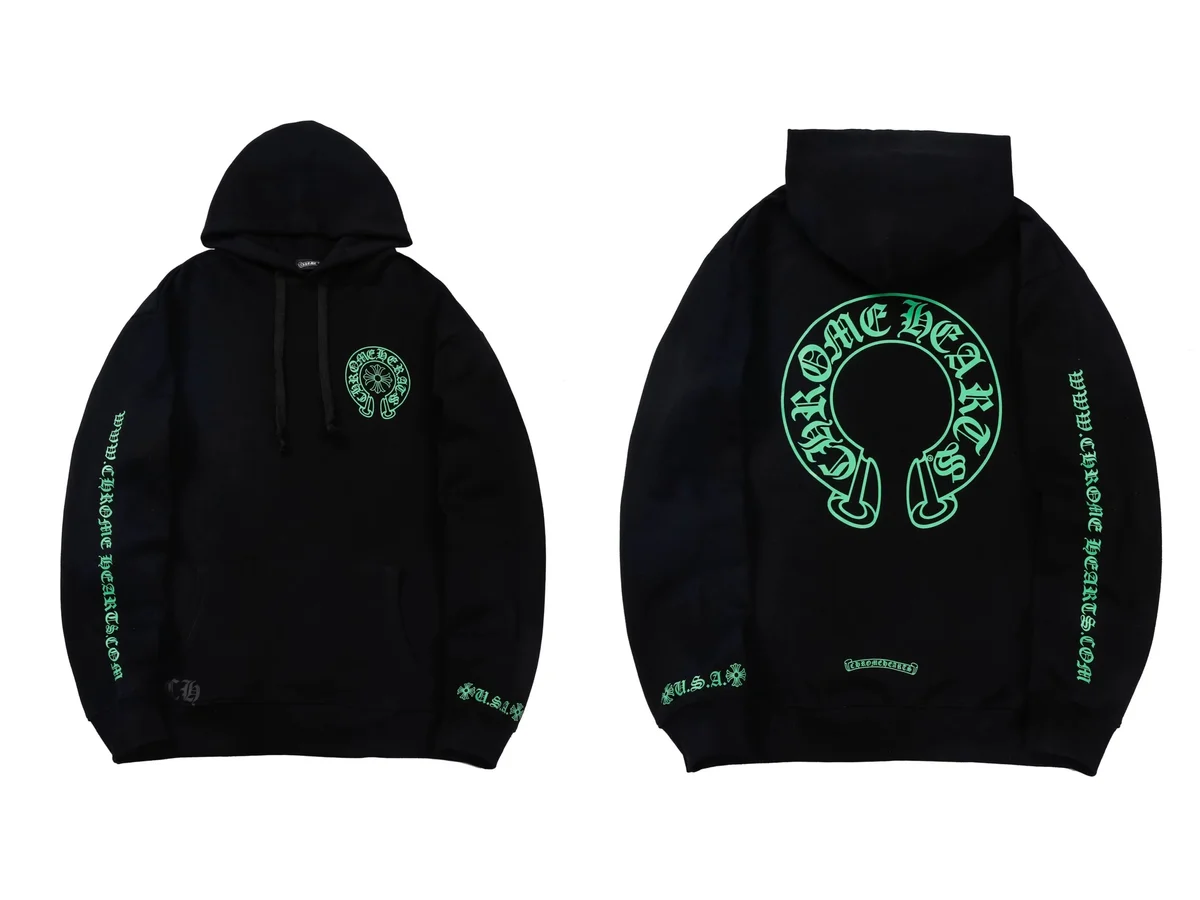 Chrome Hearts Chrome Hearts CH Cross Black Hoodie with Green Embroidery Black - 1