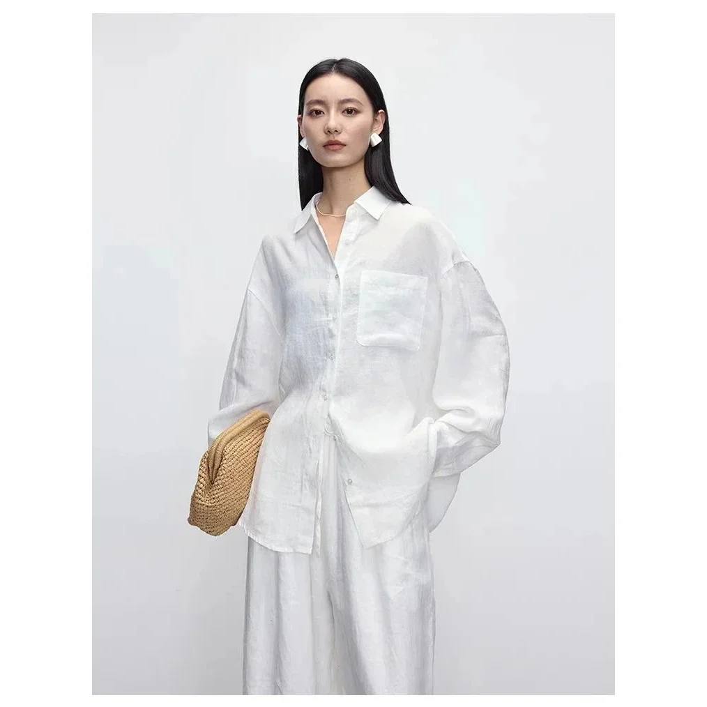 Other White Linen Button-Up Shirt Top White - 1