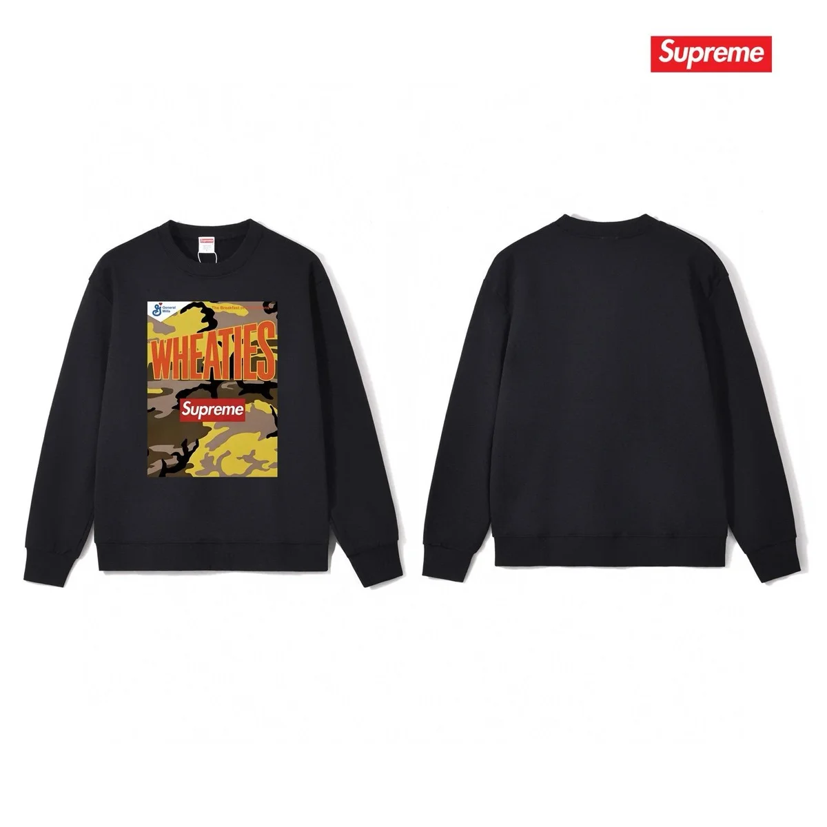 Supreme Supreme Wheaties Camo Black Crewneck Sweatshirt Black - 1