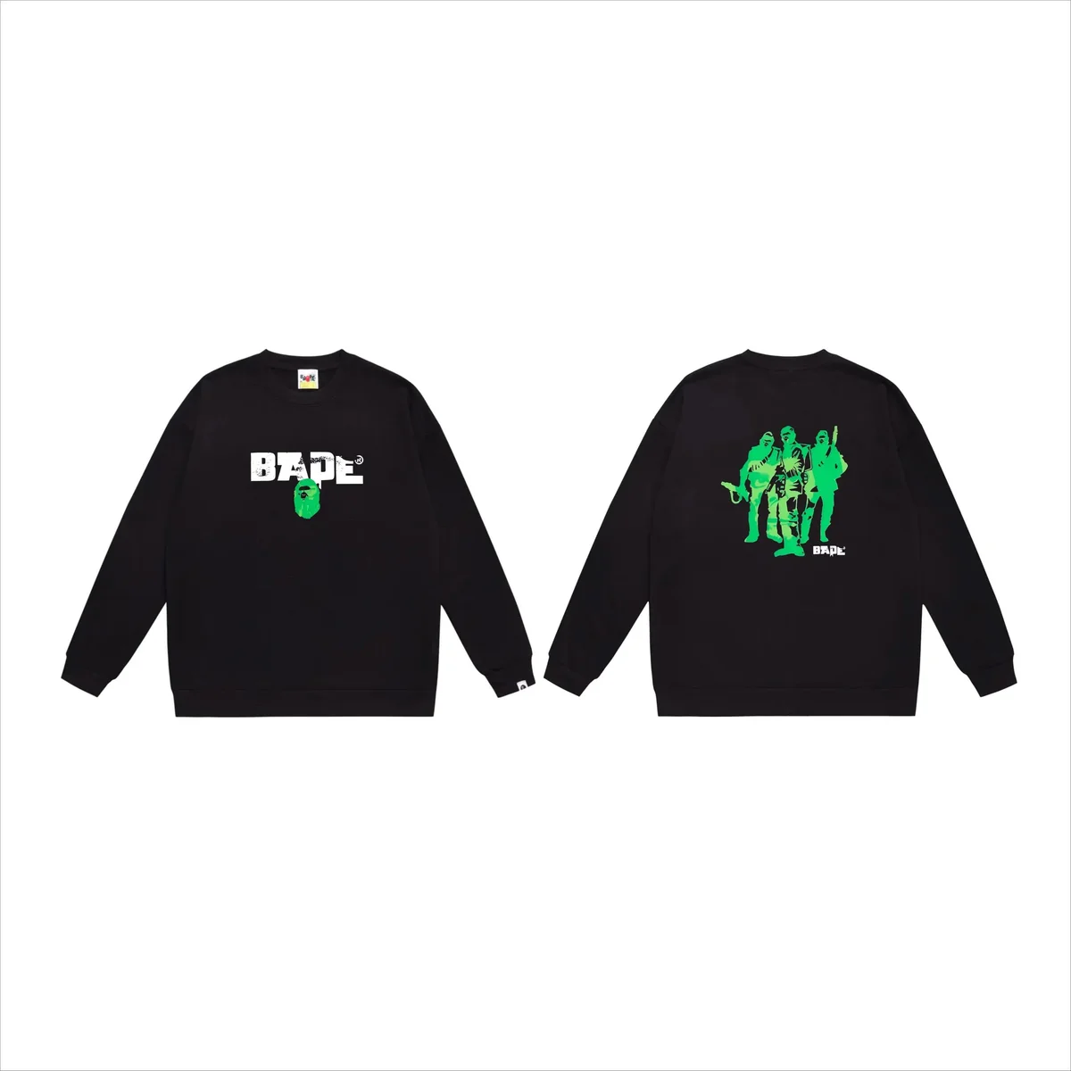 A Bathing Ape BAPE BAPE STA Black Green Print Crewneck Sweatshirt Black - 1