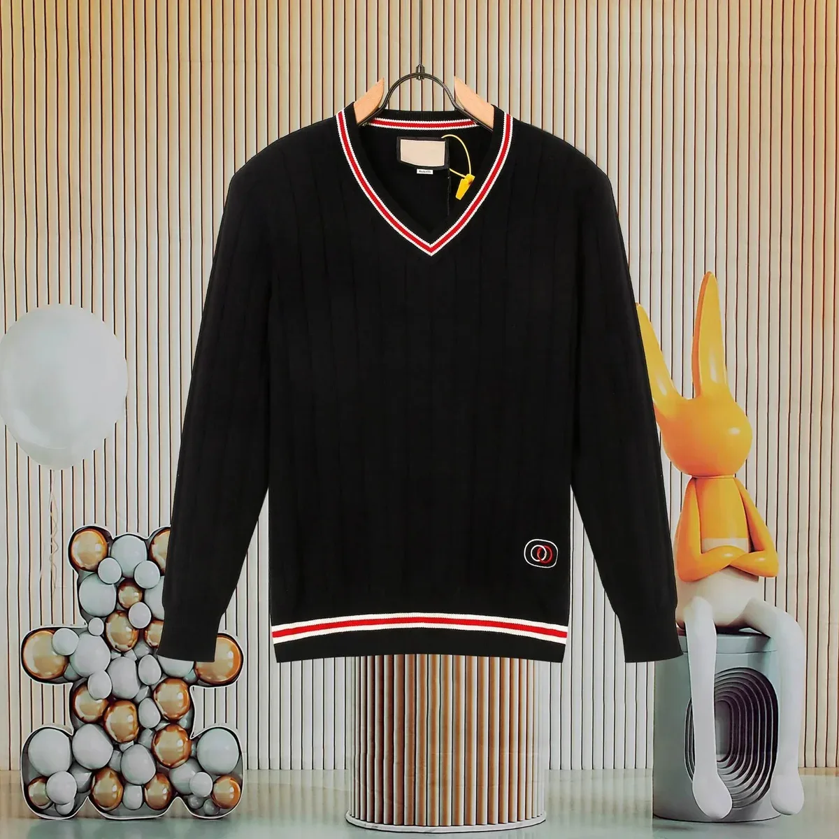 Dior Dior V-Neck Sweater Black with Red/White Trim Black