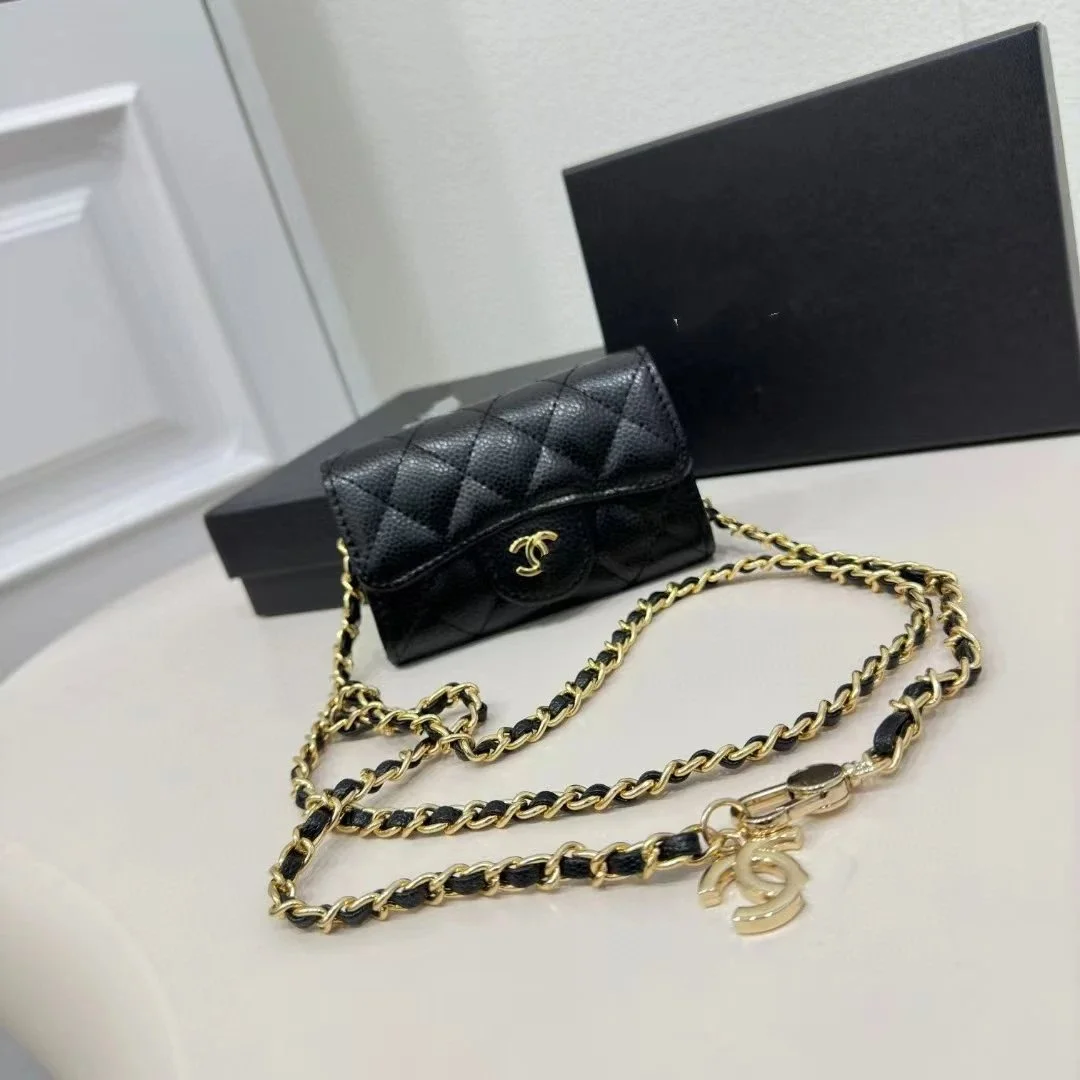 Chanel Classic Flap Black Gold扣鱼子酱 Mini Bag