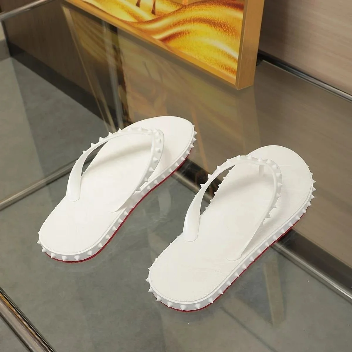 Christian Louboutin Christian Louboutin White Spiked Flip Flops White - 1