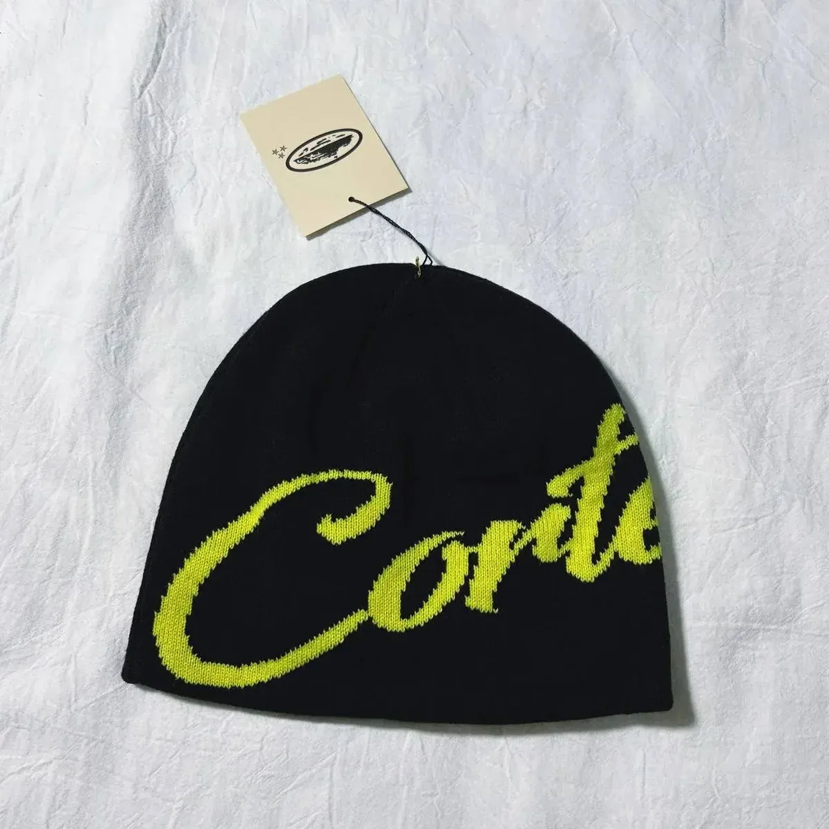 Other Black with Yellow Conte Script Beanie Black - 1