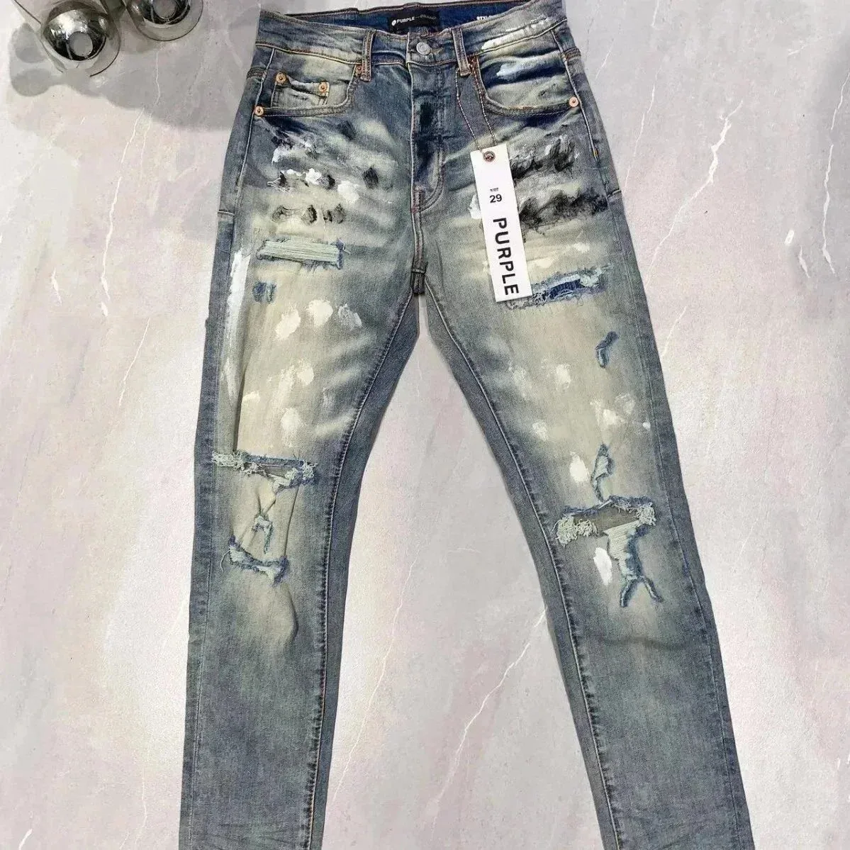 Purple Brand Purple Brand P001 Distressed Denim Jeans Blue - 1