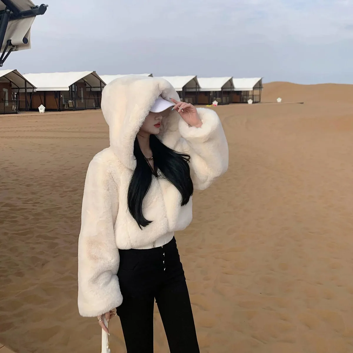 Other White Faux Fur Hooded Coat White - 1
