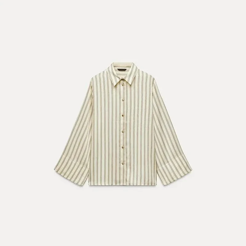 Other Striped Button-Up Shirt in Beige Beige - 1