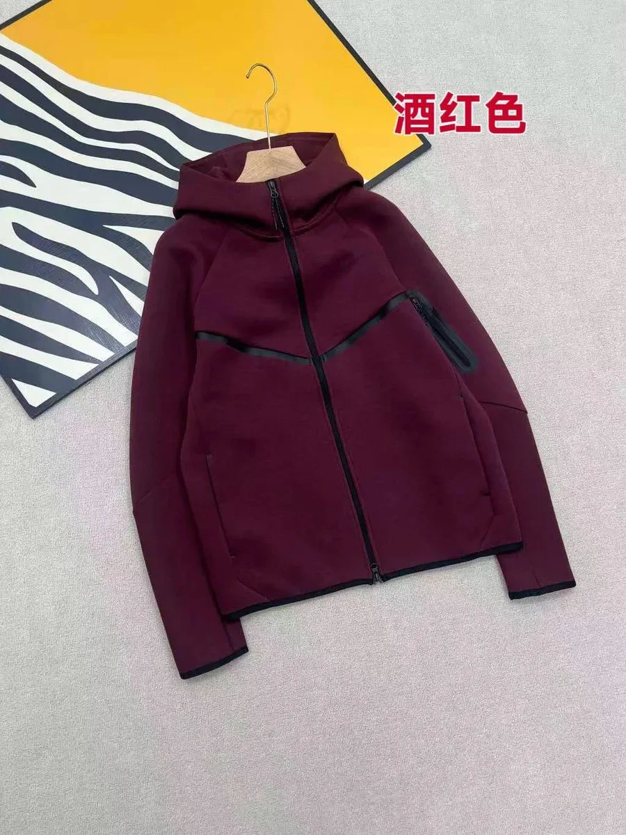 Other Unisex Wine Red Hooded Tech Fleece Jacket Red - 1