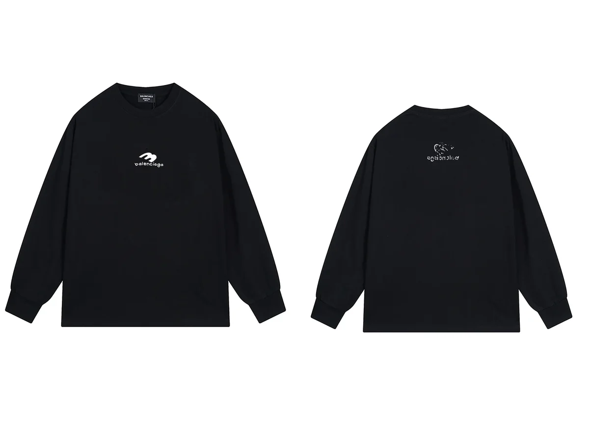 Balenciaga Balenciaga Black Logo Long Sleeve T-Shirt Black - 1