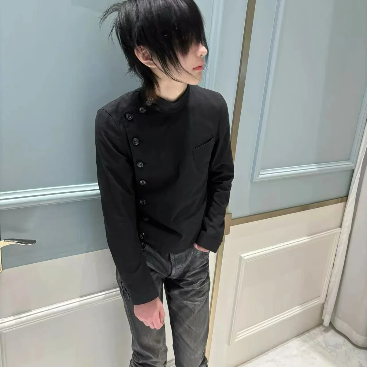 Maison Mihara Yasuhiro Maison Mihara Yasuhiro MMY Blakey Black Long Sleeve Top Black