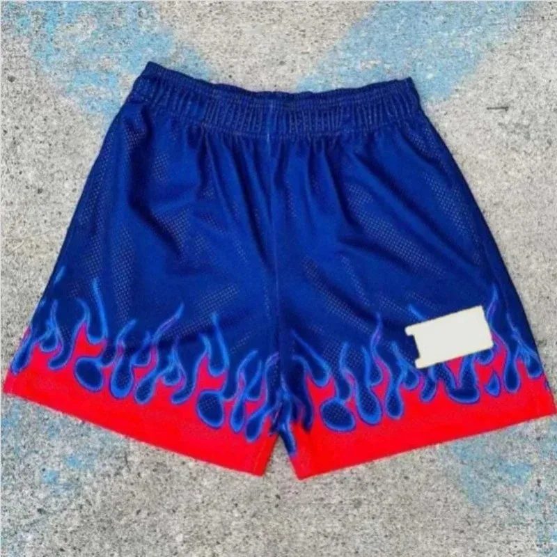 Other Blue Mesh Flame Red Hem Shorts Blue - 1