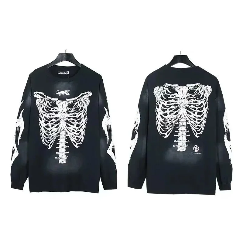 Other Black Skeleton Print Long Sleeve T-Shirt HO-40 Black - 1