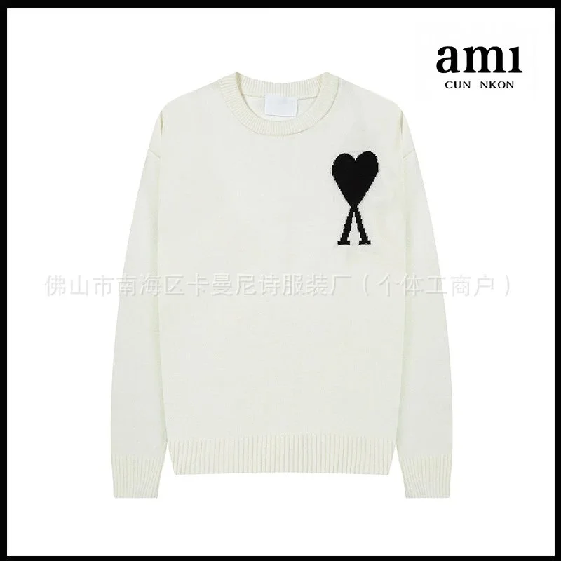 am1 am1 A8 Round Neck Embroidered Sweater White Black Heart White - 1