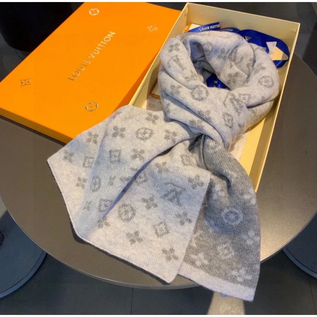 Louis Vuitton Louis Vuitton Monogram Sky Blue/Grey Scarf Blue