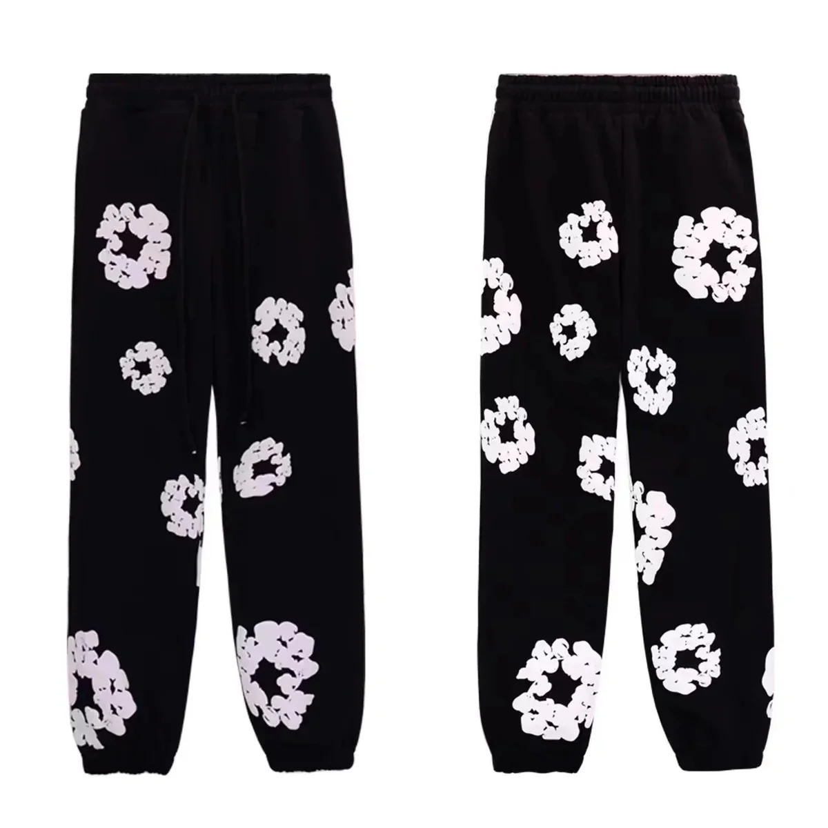 Other Black White Floral Print Sweatpants Black - 1