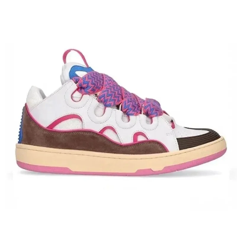 Other Unisex White/Pink/Brown Sneakers with Woven Laces Pink - 1