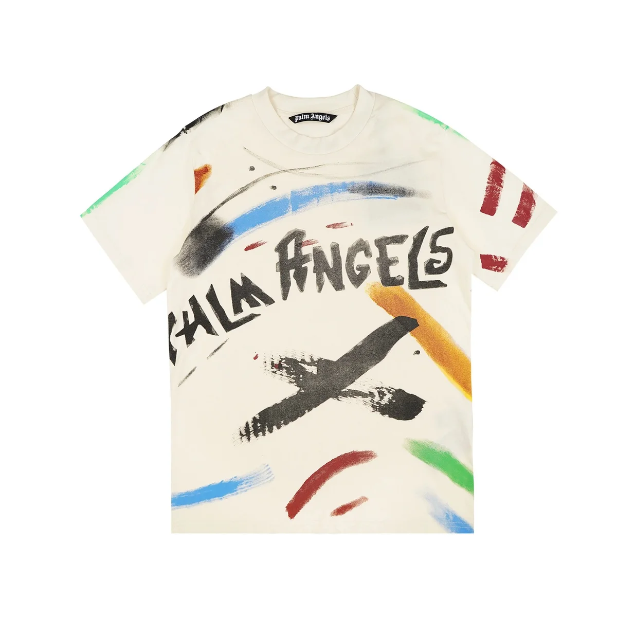 Palm Angels Palm Angels Abstract Paint Print T-Shirt 2217杏 Cream - 1