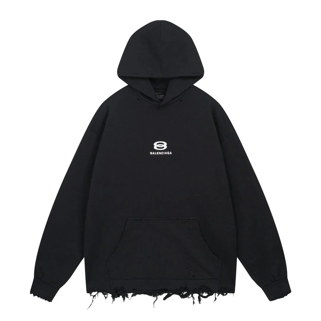Balenciaga Balenciaga Distressed Black Hoodie Black