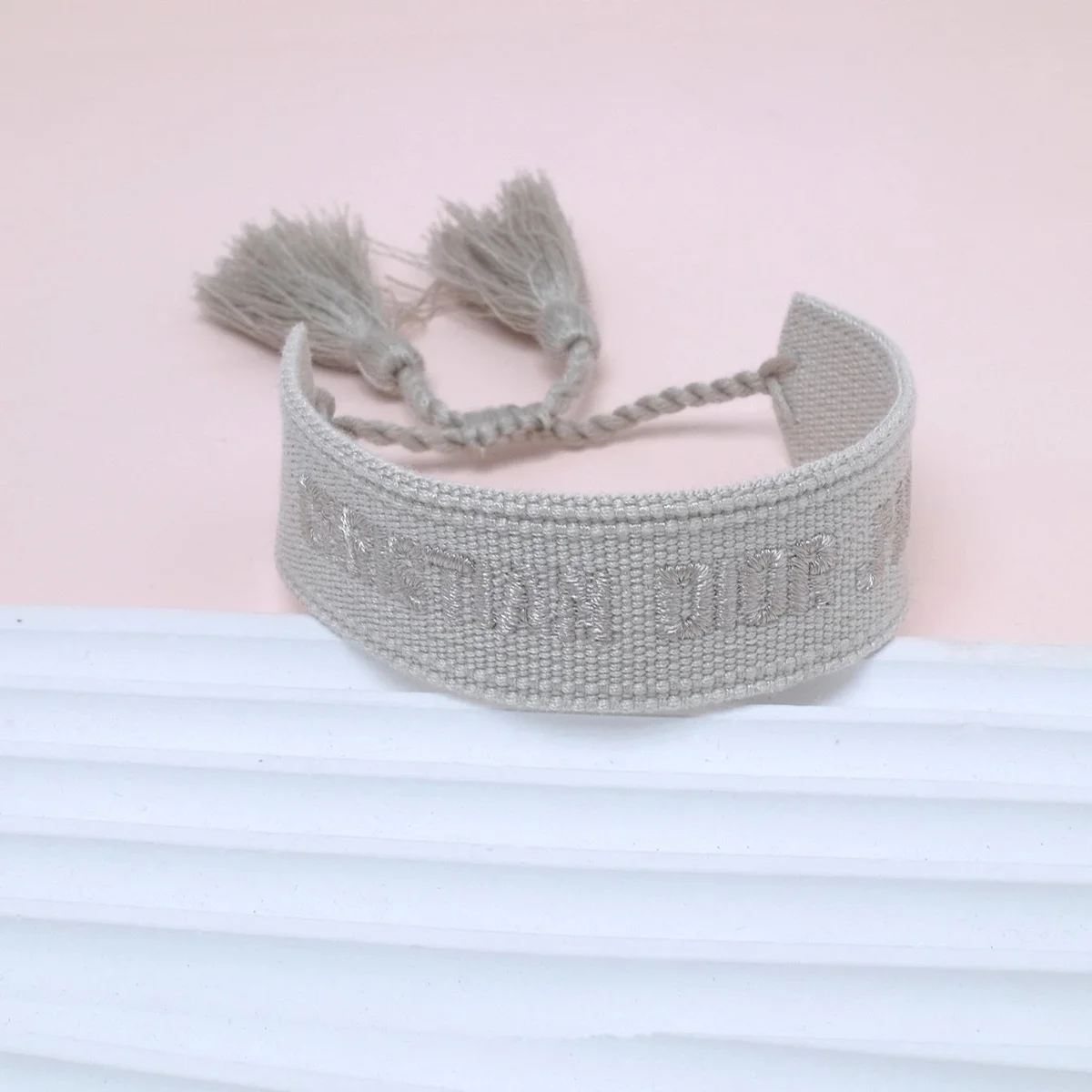 Other Unisex 'Question Out' Embroidered Bracelet Beige Beige - 1