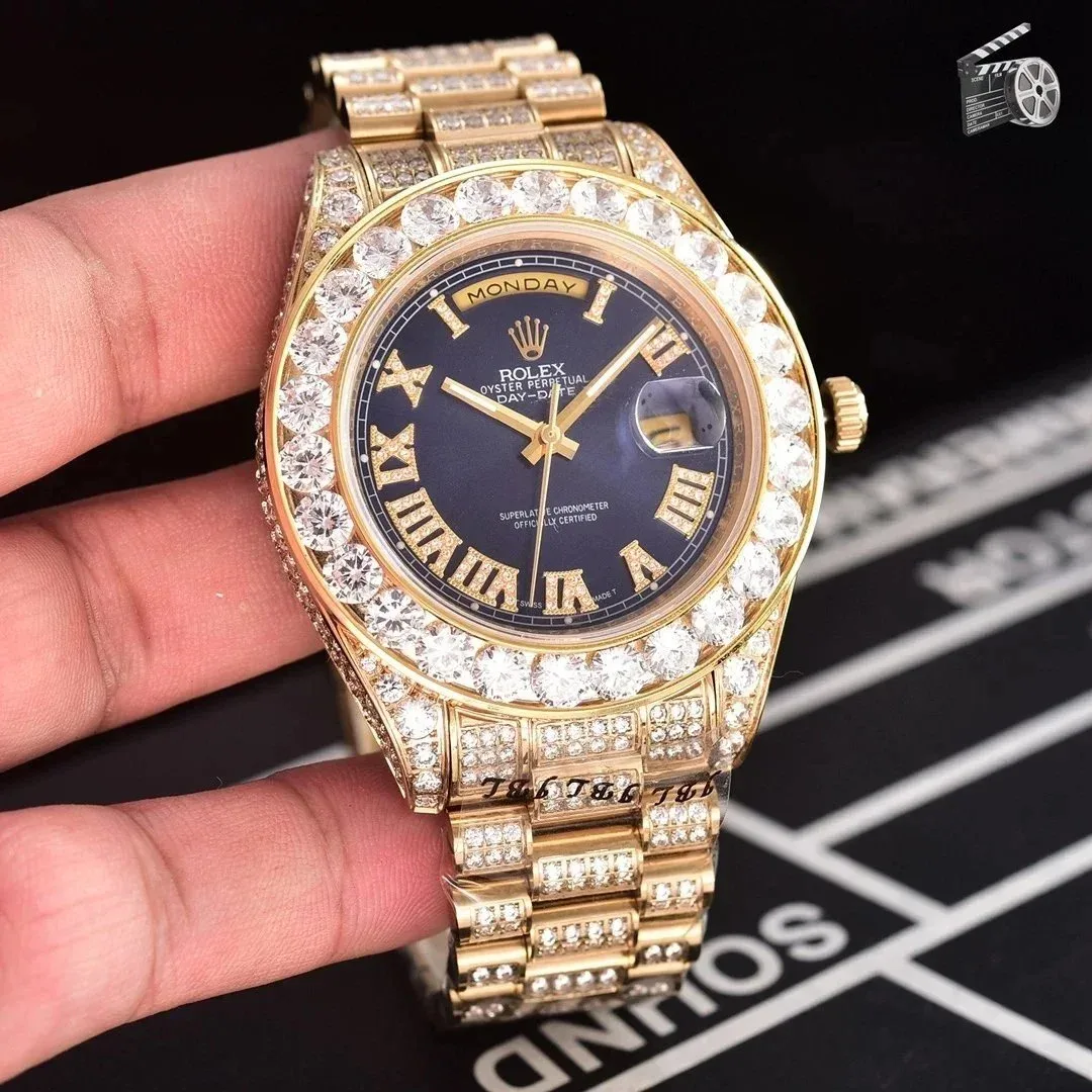 Rolex Rolex Day-Date Blue Dial Diamond Bezel Watch Gold