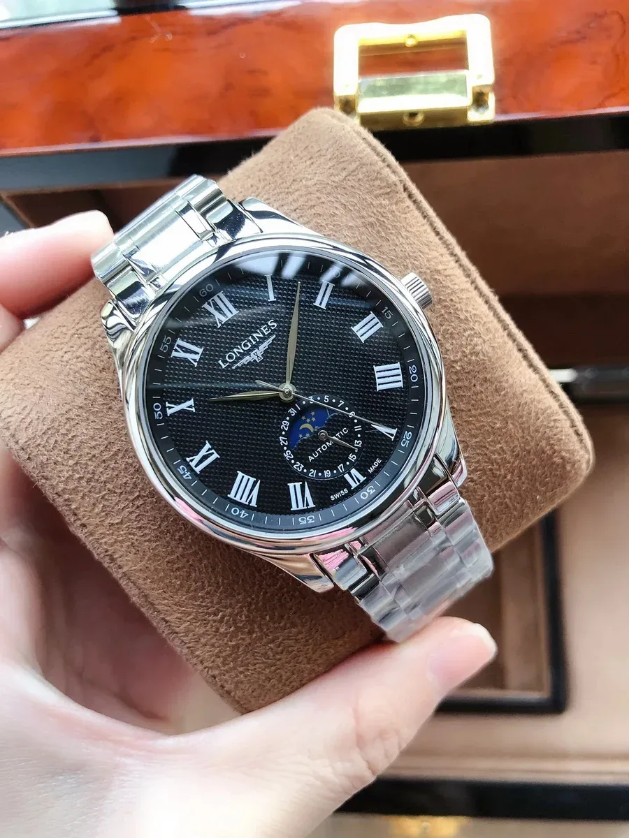 Longines Longines Silver Case Black Dial Steel Strap Watch Silver - 1