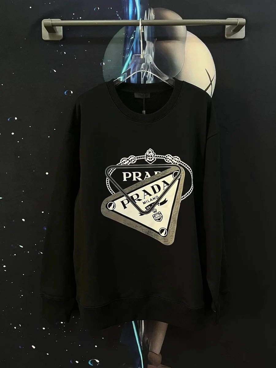 Prada Prada Triangle Logo Black Crewneck Sweatshirt Black