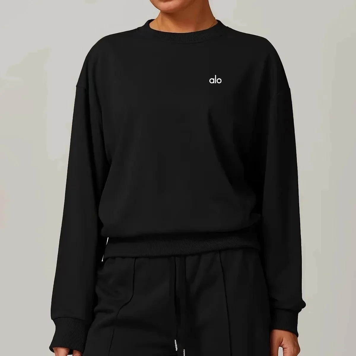 Alo Yoga Alo Advanced Black Crewneck Sweatshirt Black - 1